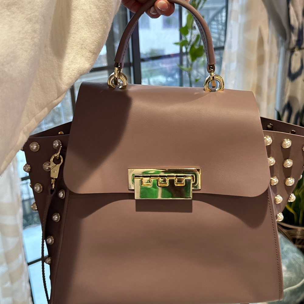 Zac Posen Mauve Pearl-Studded Crossbody Bag - Picture 2 of 8